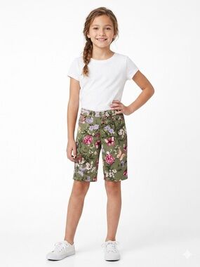 The Children's Place Floral Butterfly Green Knee-Length Shorts Girls Sz 10 Nice